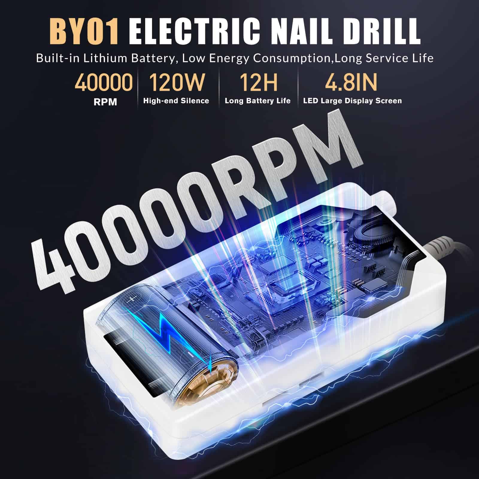 Taladro de uñas profesional Moowarlt 40000RPM, lima - Imagen 9