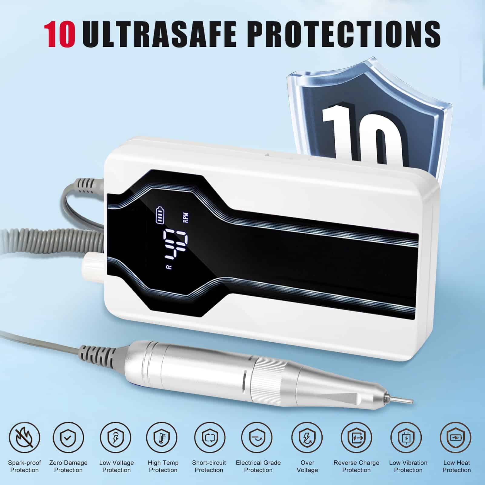 Taladro de uñas profesional Moowarlt 40000RPM, lima - Imagen 5