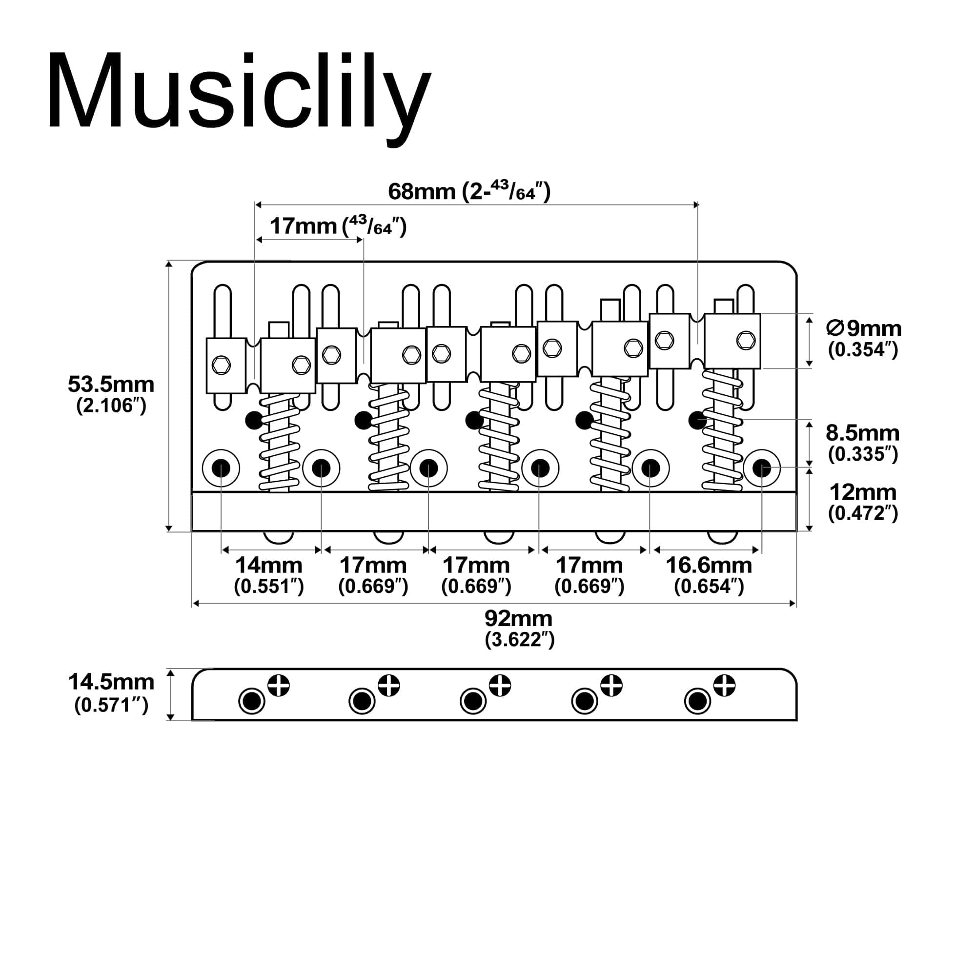 Puente para bajo de 5 cuerdas Musiclily Pro de 17 mm Heavy - Imagen 3