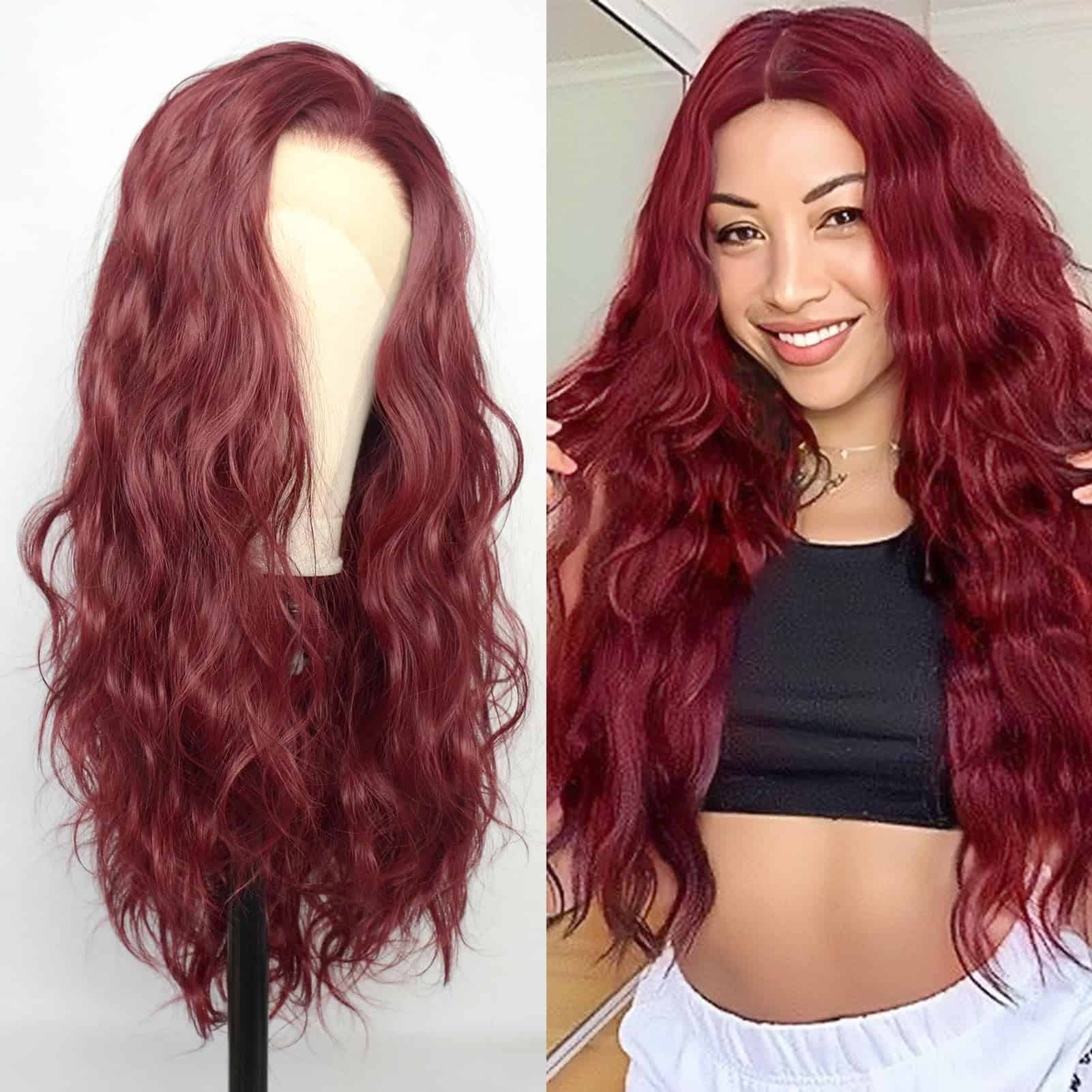 Pelucas Frontales de Encaje Ondulado Borgoña Luwigs para