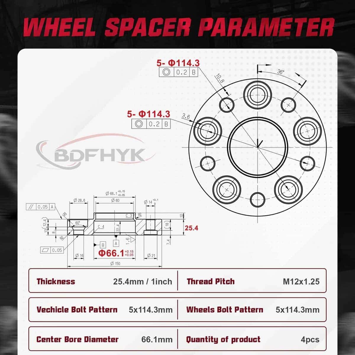 Espaciadores de Rueda BDFHYK 5x114.3mm 1 pulgada - Imagen 4