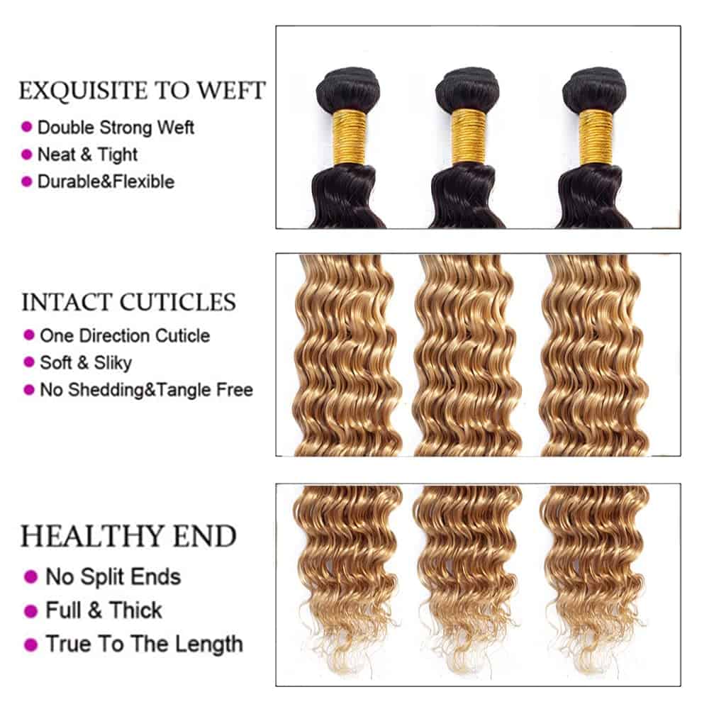 Paquetes de Onda Profunda Rubia Miel #1B/27 Cabello Humano - Imagen 7