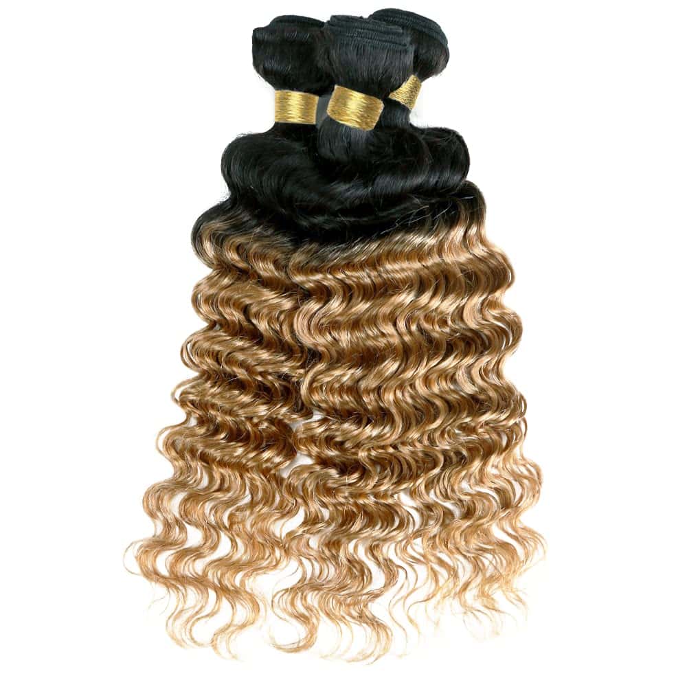 Paquetes de Onda Profunda Rubia Miel #1B/27 Cabello Humano - Imagen 3