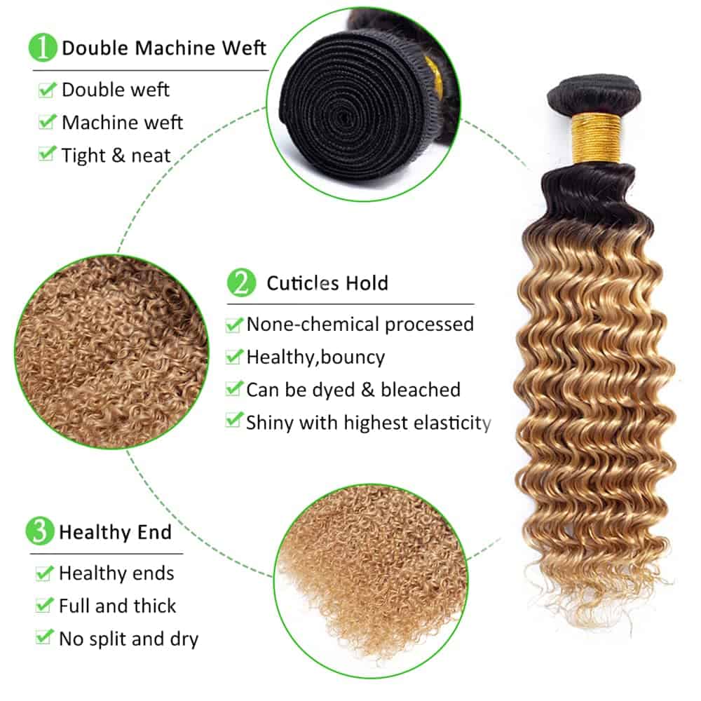 Paquetes de Onda Profunda Rubia Miel #1B/27 Cabello Humano - Imagen 6