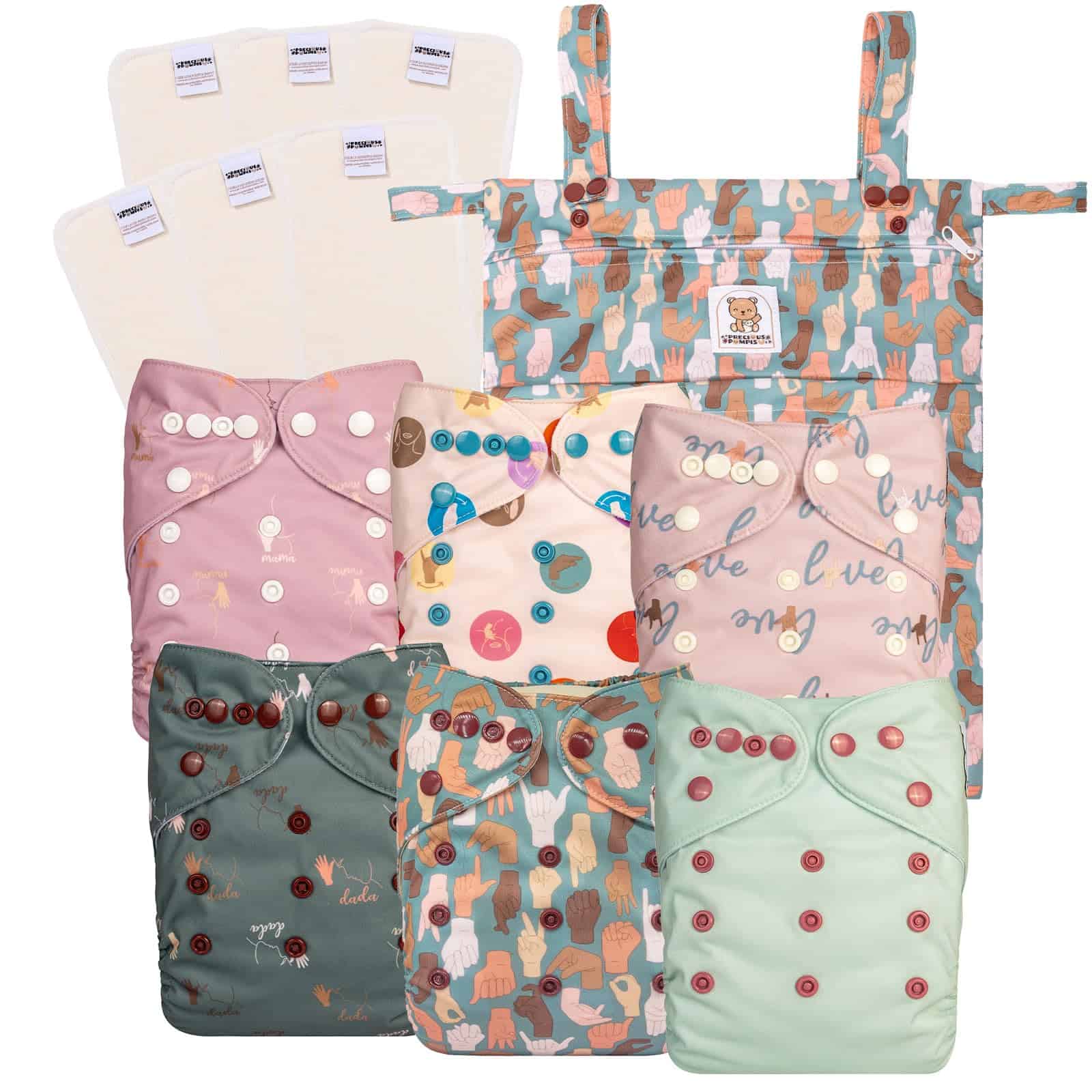Pañales de Tela Precious Pompis 6 Pack, 6 Insertos de Fibra