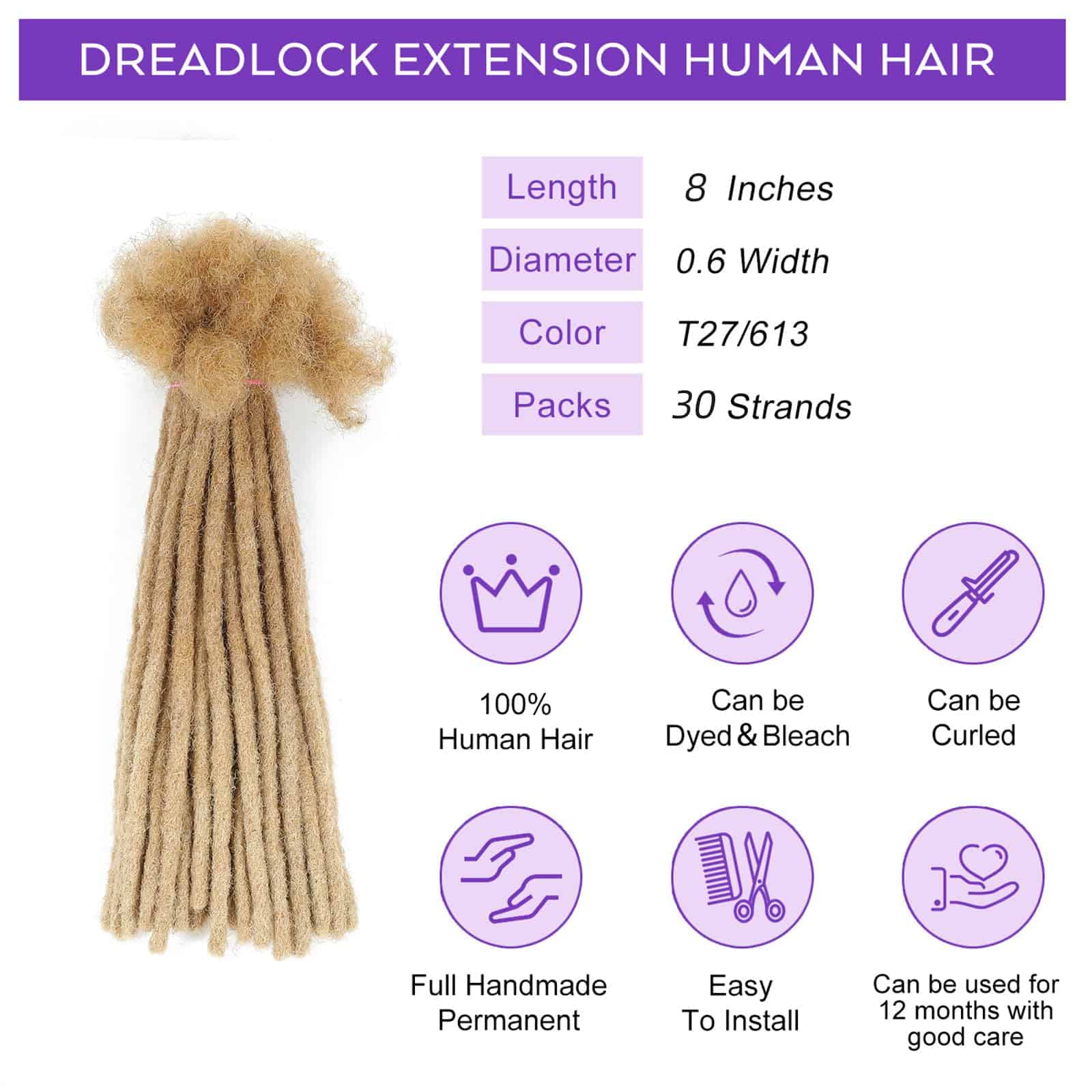 Extensiones de Dreadlocks de 8 pulgadas Extensiones de Locs - Imagen 4