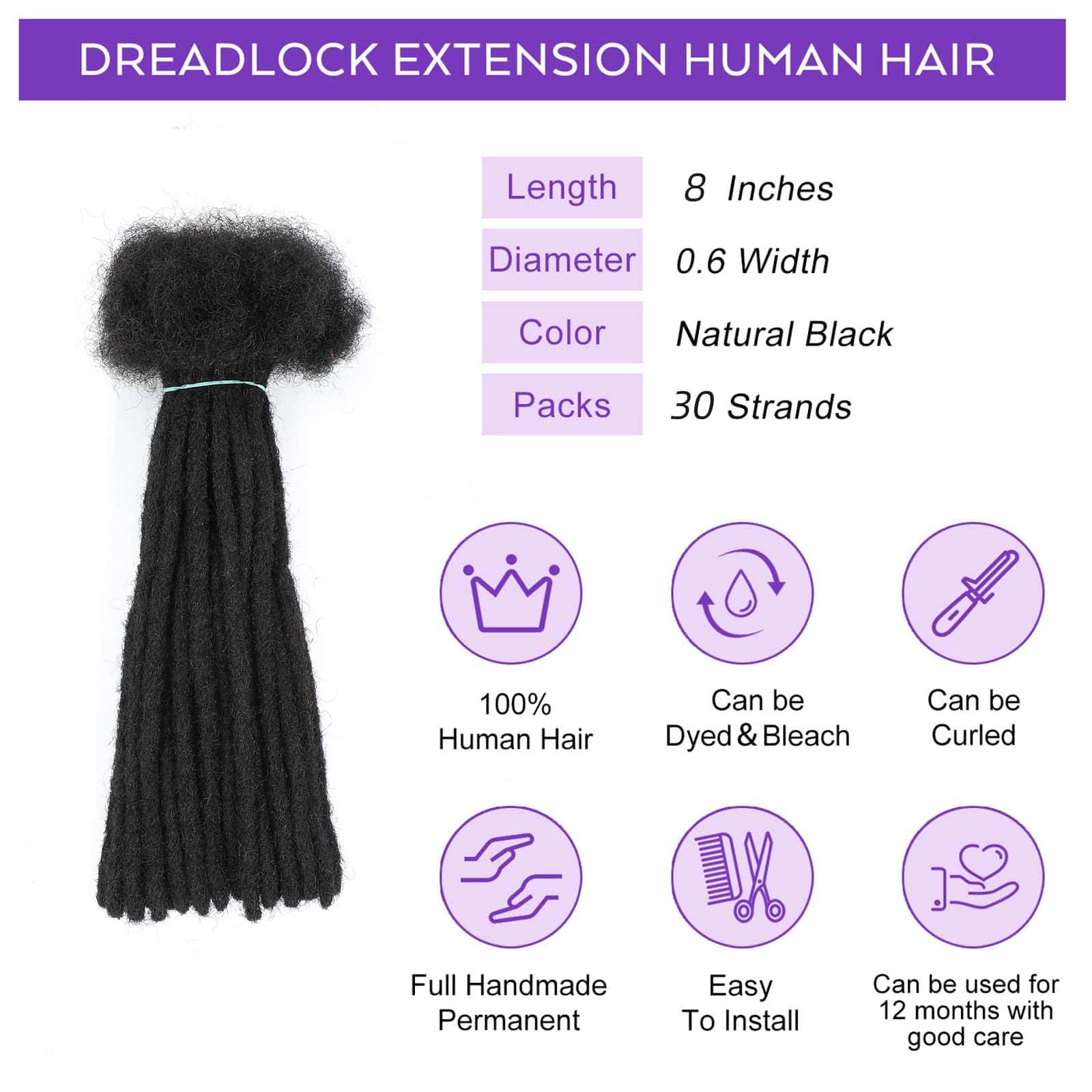 Extensiones de Rastas de Cabello Humano de 8 Pulgadas 0.6CM - Imagen 4