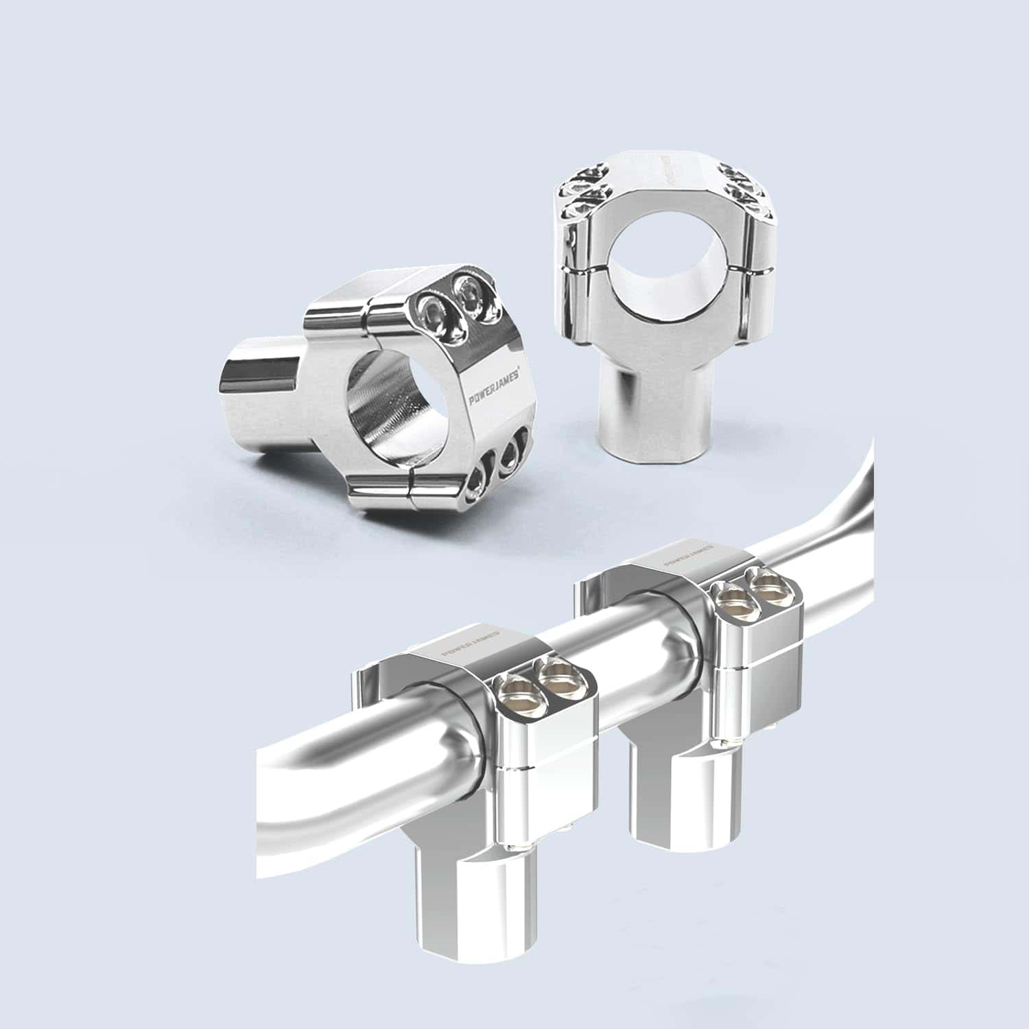 PWOER JAMES 2.0" Elevadores cromados para manillar que se
