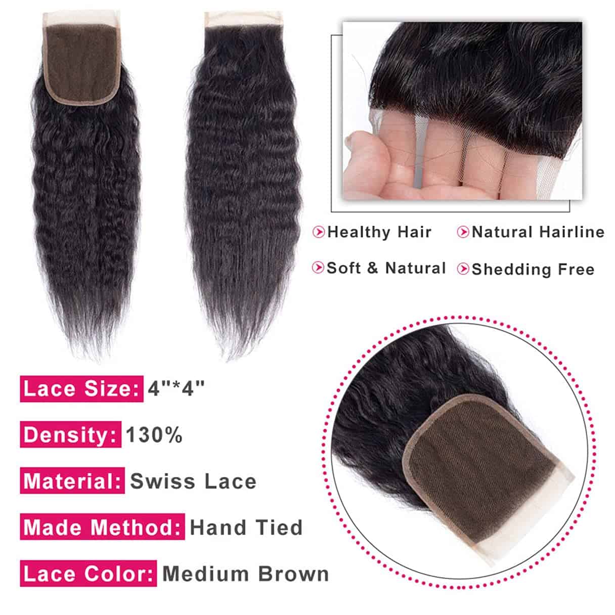 Cierre de Encaje de Kinky Straight Brasileño 4x4 100% - Imagen 8