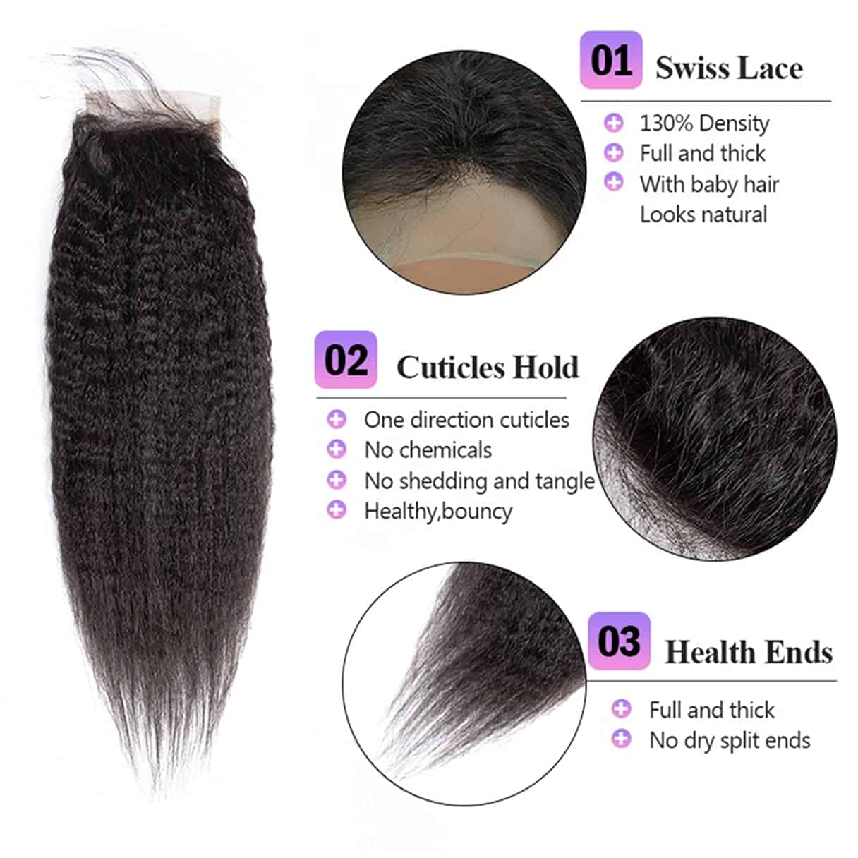 Cierre de Encaje de Kinky Straight Brasileño 4x4 100% - Imagen 6