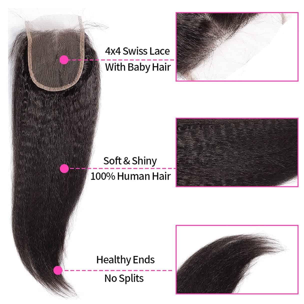 Cierre de Encaje de Kinky Straight Brasileño 4x4 100% - Imagen 7