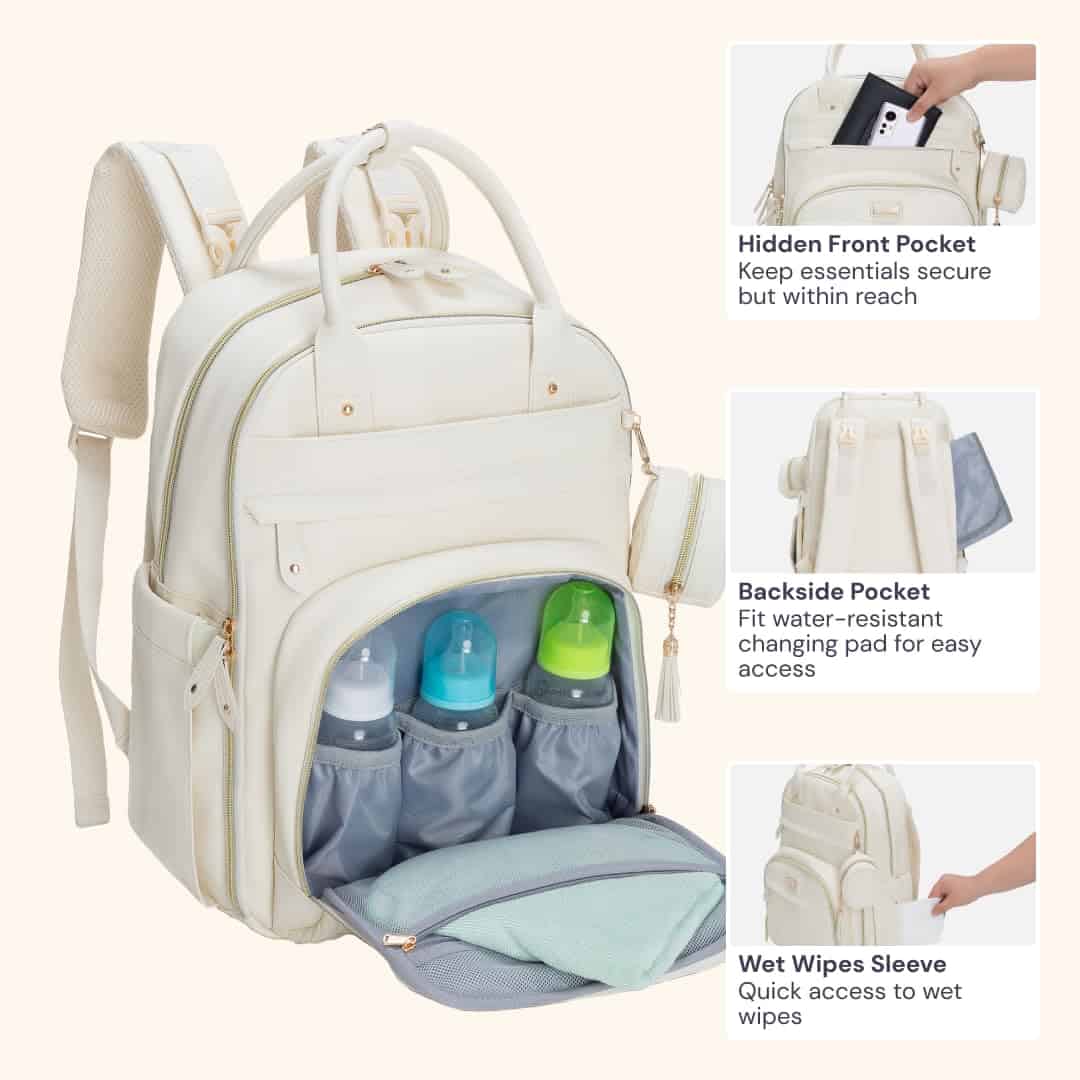 Mochila de pañales de piel BabbleRoo - Bolsa de viaje para - Imagen 5