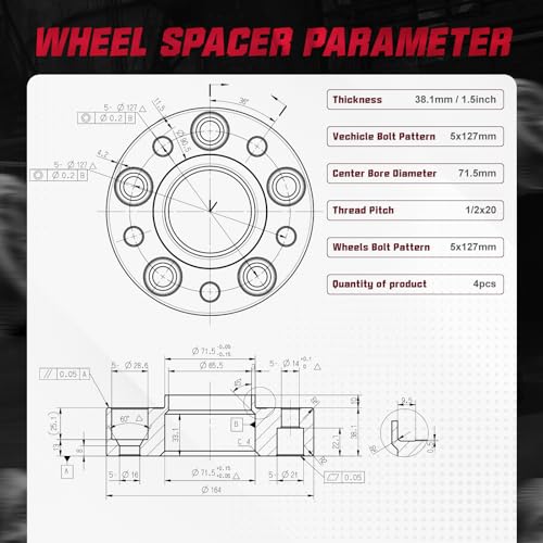 Espaciadores de Rueda 5x127mm BDFHYK 1.5 Pulgadas 5x5 - Imagen 4