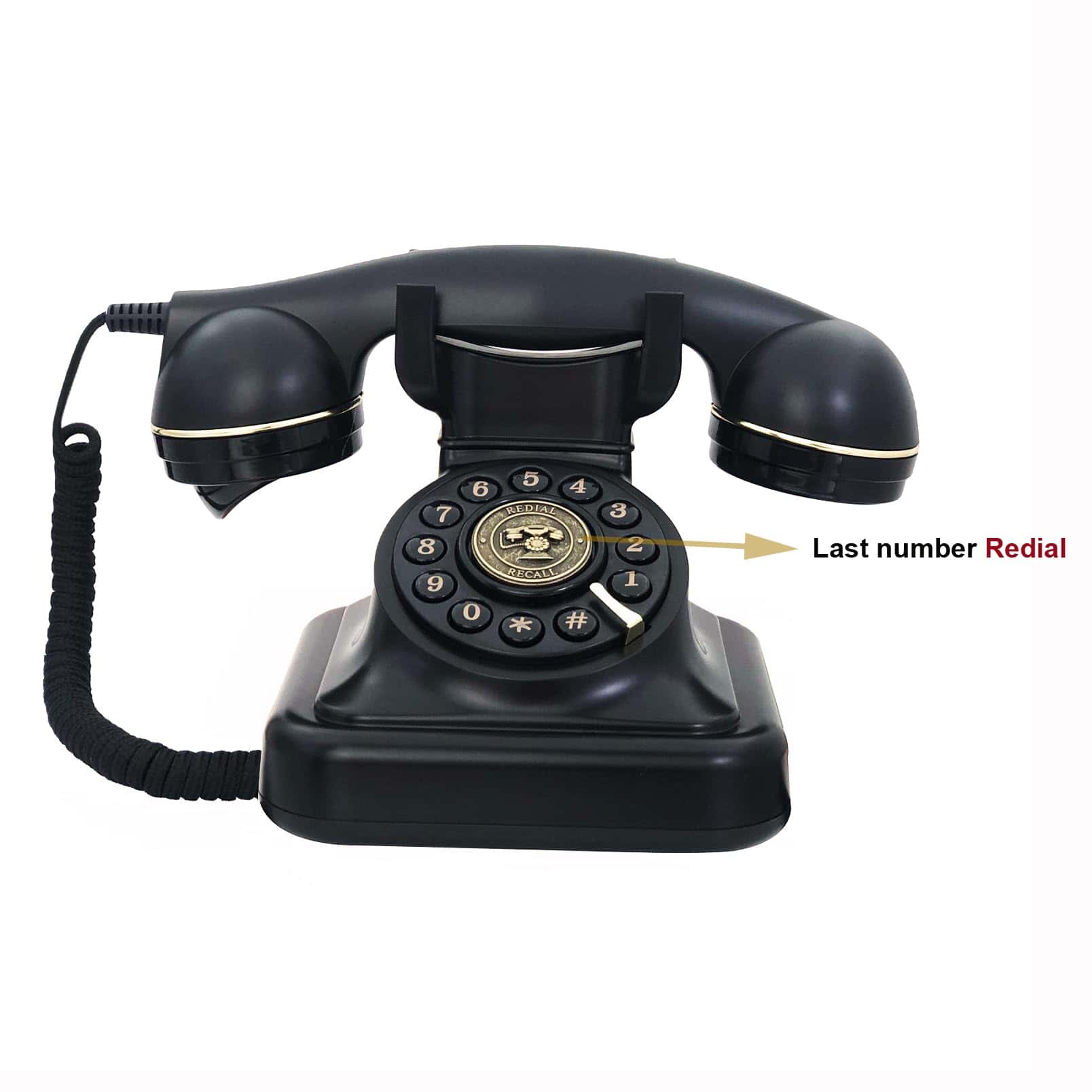 Teléfono Fijo Retro para Hogar, TelPal con Cable Negro, - Imagen 6