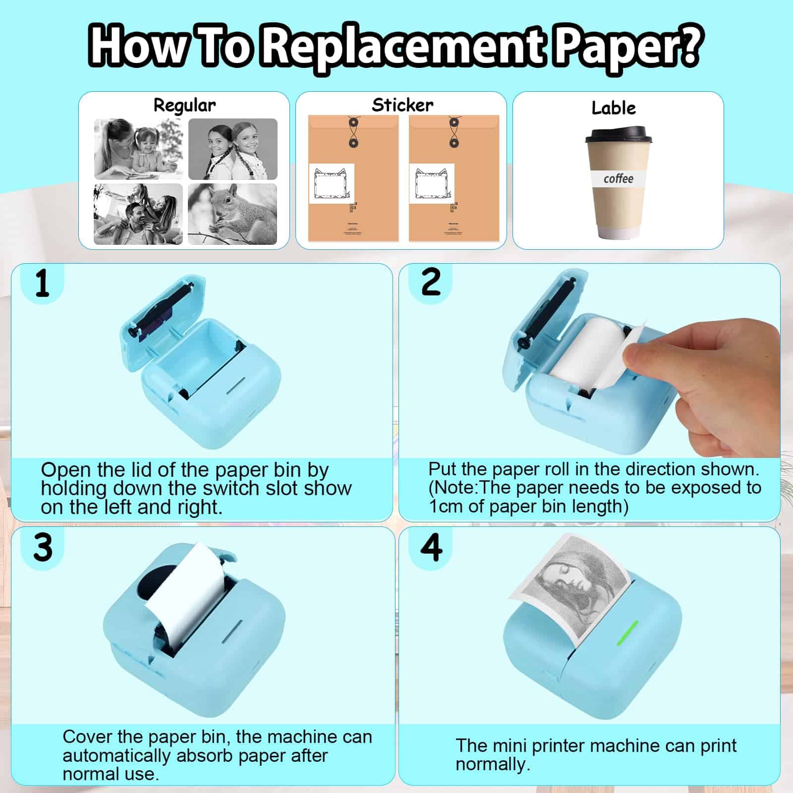 HuiJuKeJi Print Pod Mini Impresora térmica con 10 Rollos de - Imagen 8