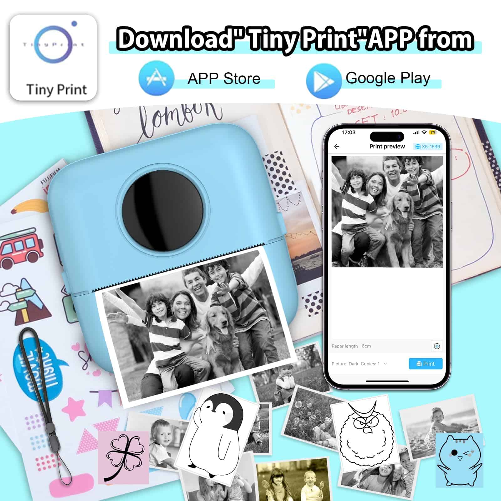 HuiJuKeJi Print Pod Mini Impresora térmica con 10 Rollos de - Imagen 3