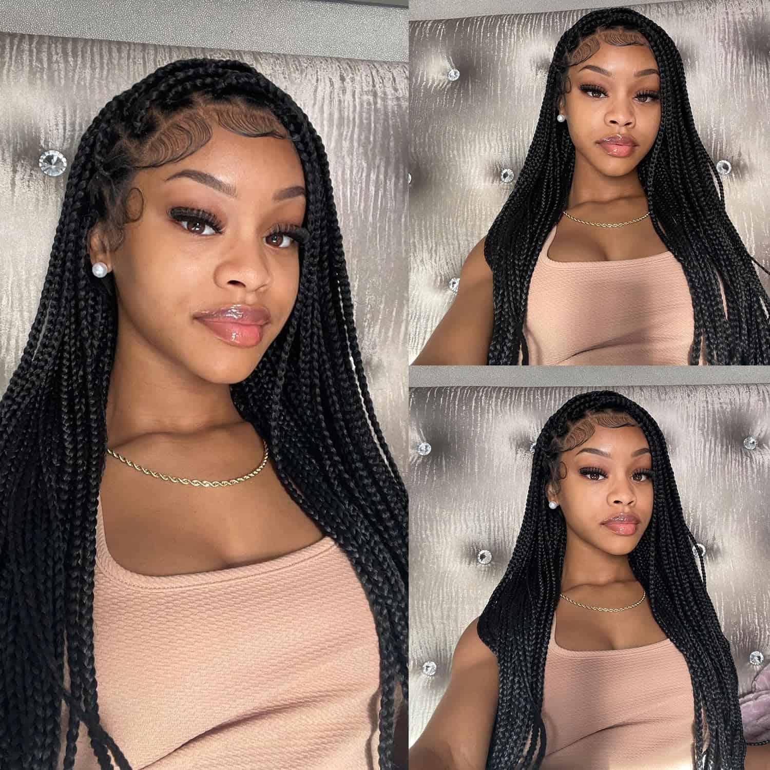 Peluca de Encaje Frontal Completa de Doble Trenza de 36" - Imagen 4