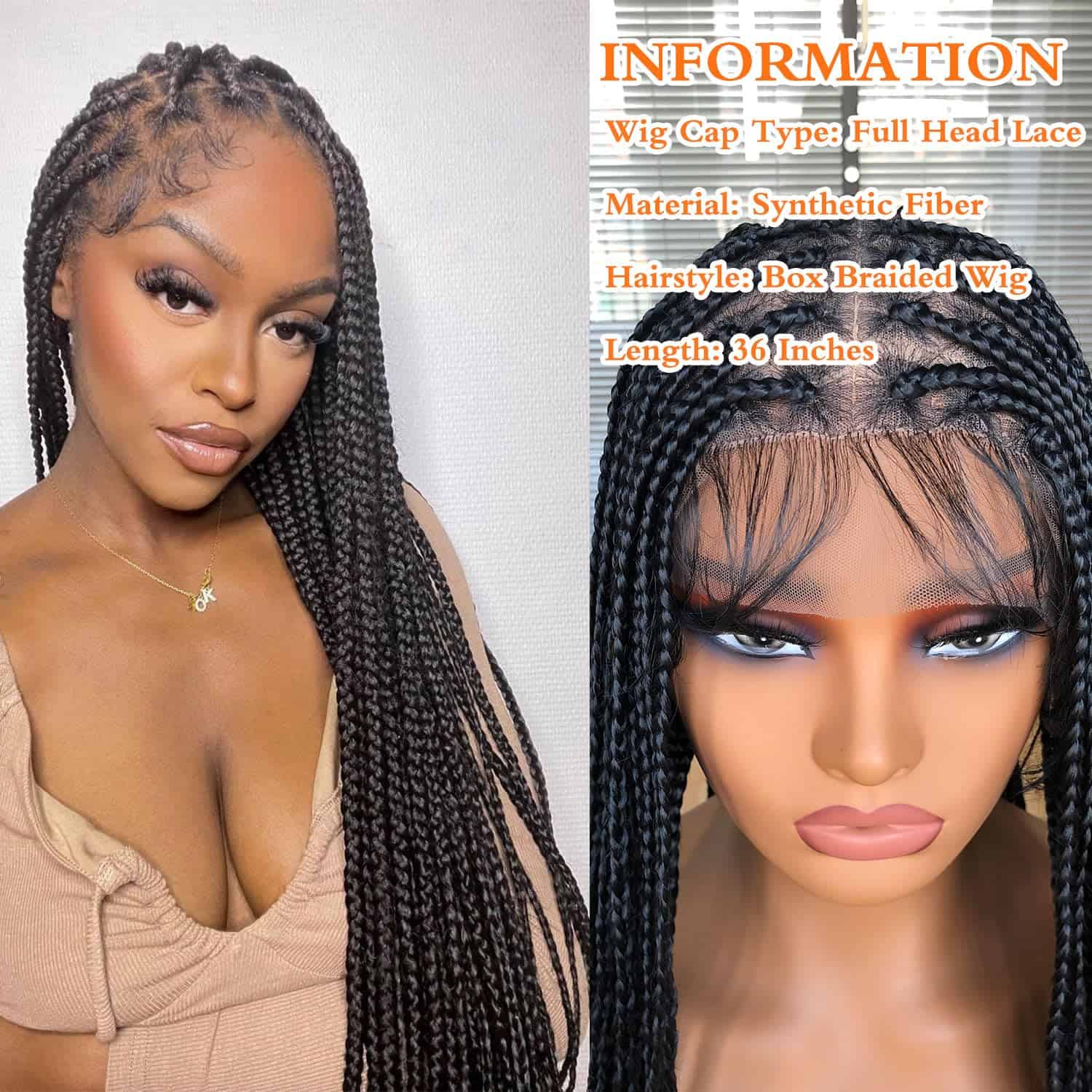 Peluca de Encaje Frontal Completa de Doble Trenza de 36" - Imagen 6