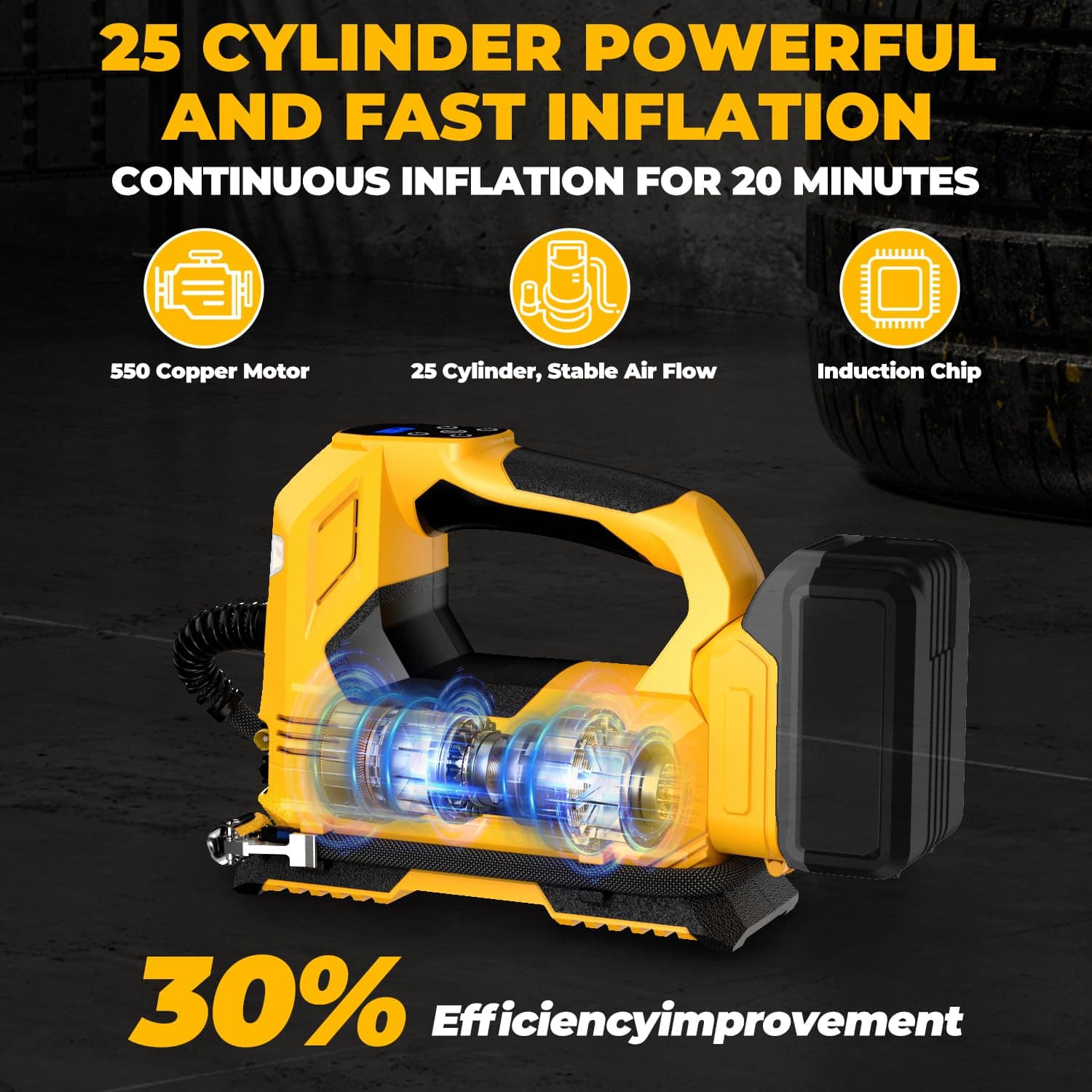 Inflador de neumáticos inalámbrico con compresor de aire - Imagen 3
