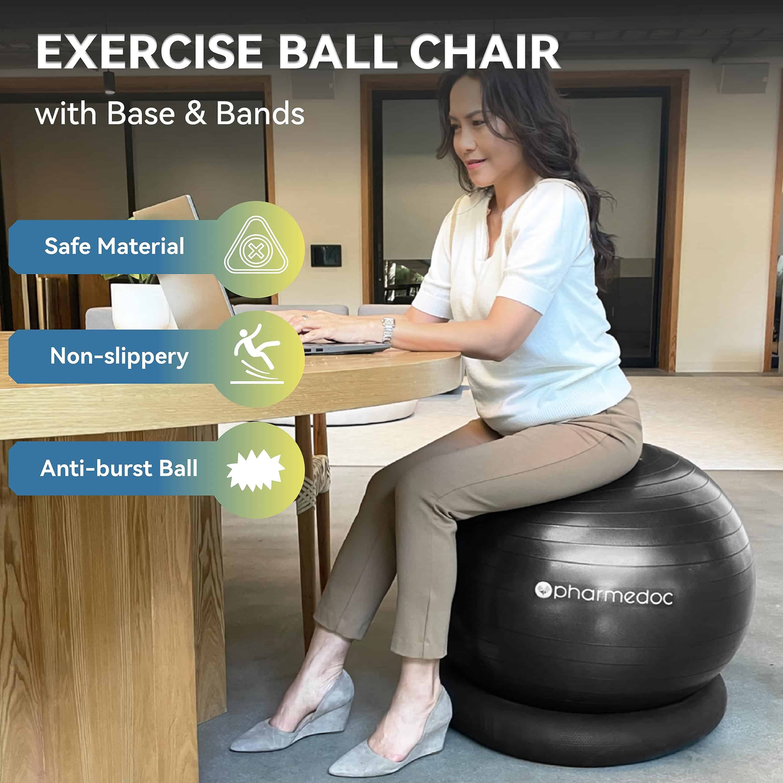 Silla de Yoga con Pelota Pharmedoc con Base y Bandas de - Imagen 3