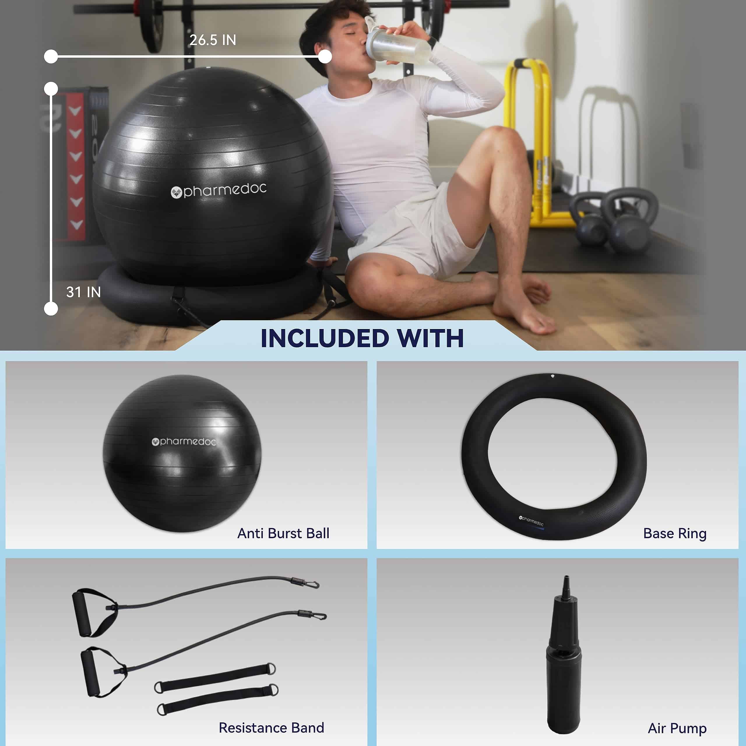 Silla de Yoga con Pelota Pharmedoc con Base y Bandas de - Imagen 6