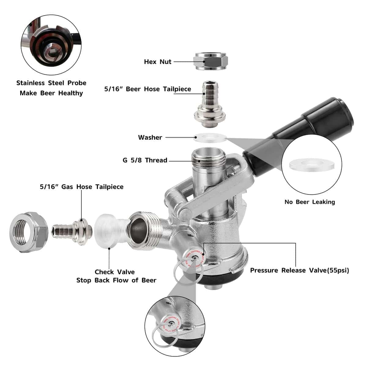 Cirwurie Keg Coupler, Sankey Keg Tap D System ID 5/16'' - Imagen 3