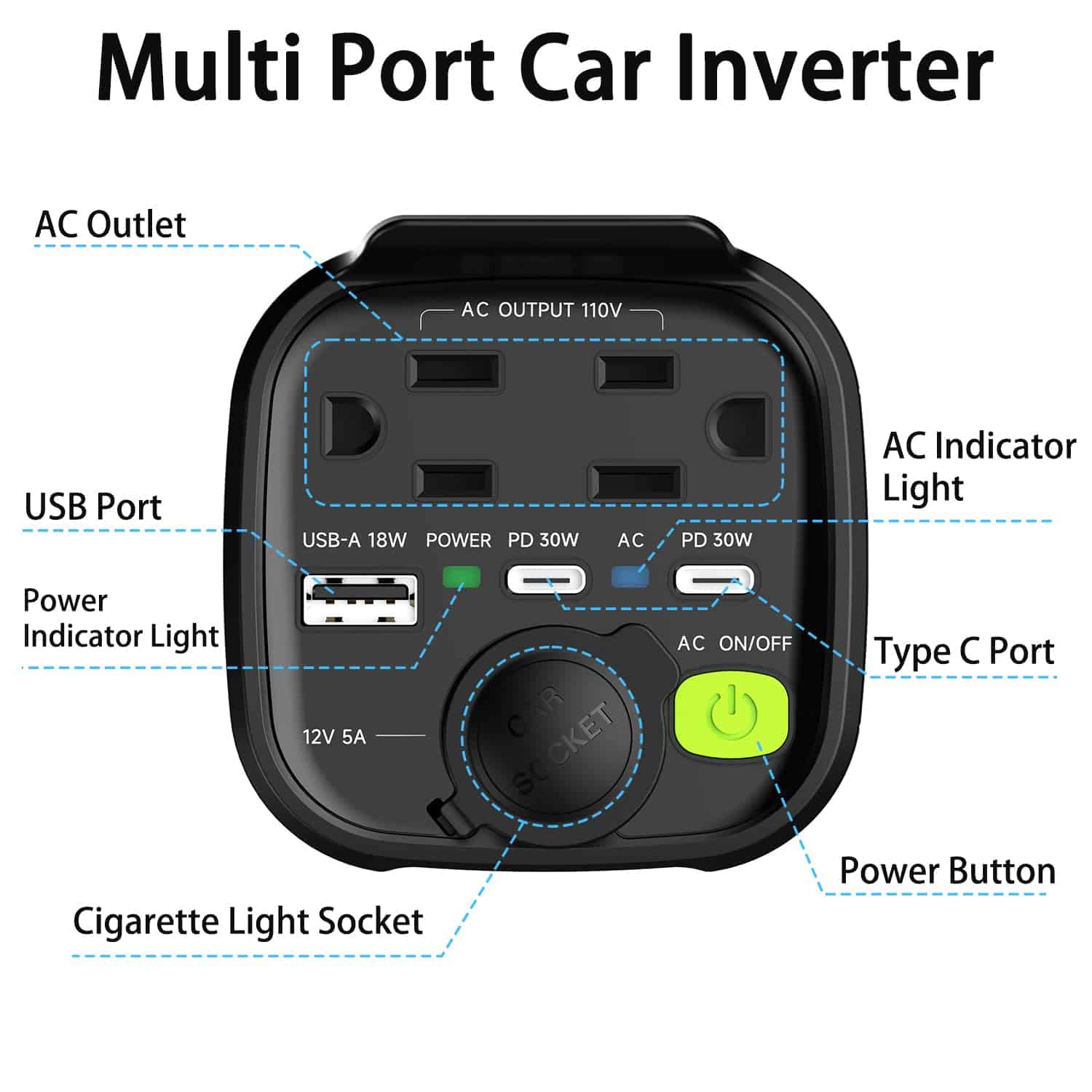 Inversor de corriente para automóvil YIXXI 150W, Adaptador - Imagen 4