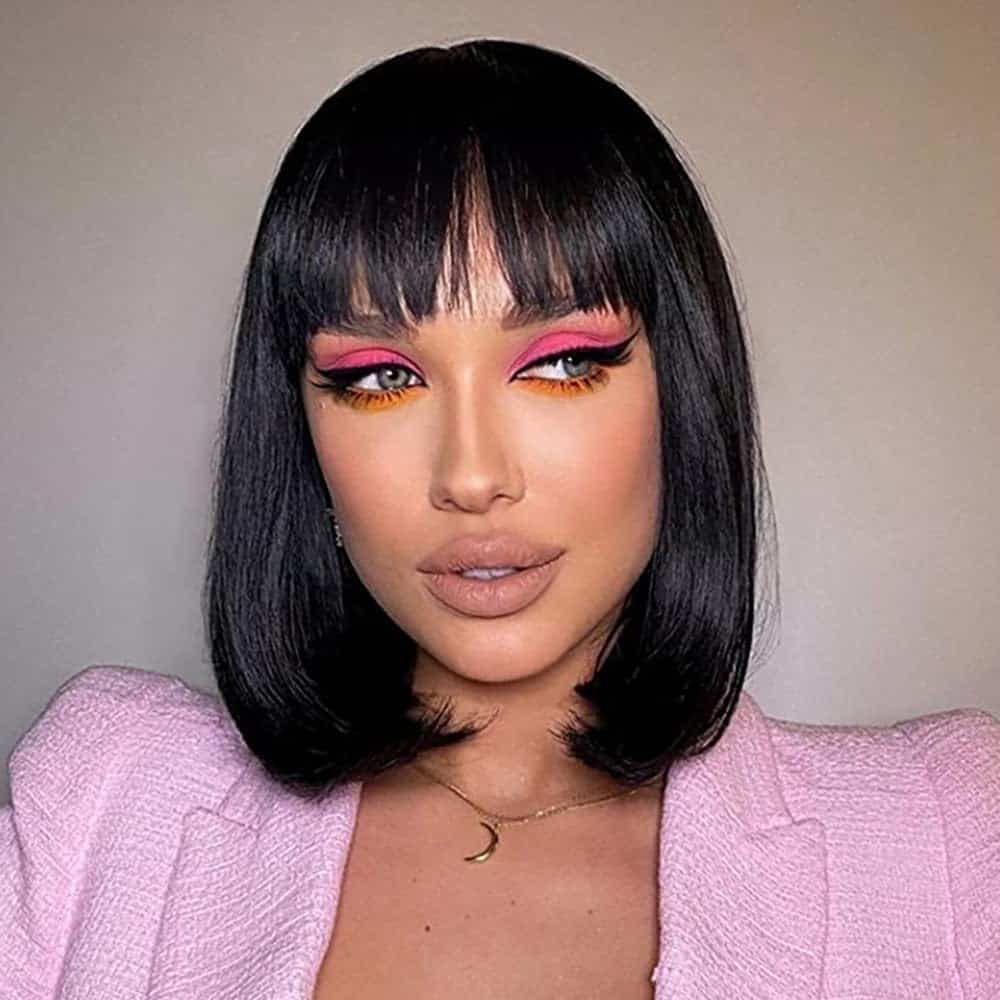 Pelucas de Bob Corto de Cabello Humano con Flequillo Recto - Imagen 9