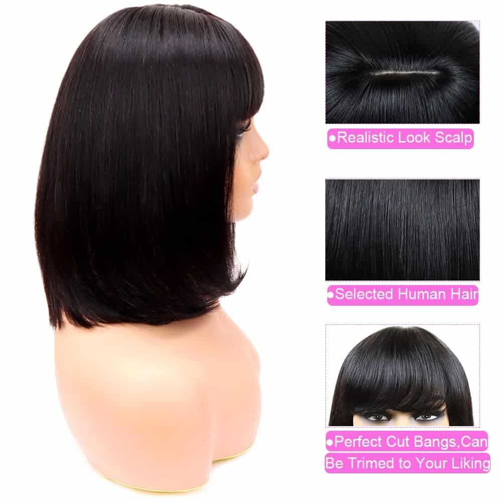 Pelucas de Bob Corto de Cabello Humano con Flequillo Recto - Imagen 4