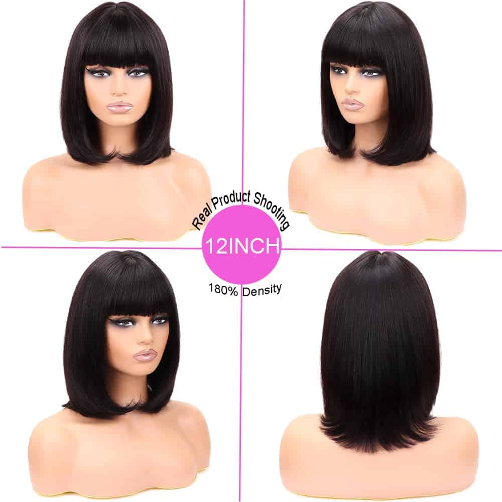 Pelucas de Bob Corto de Cabello Humano con Flequillo Recto - Imagen 3