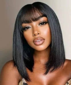 Pelucas de Bob Corto de Cabello Humano con Flequillo Recto