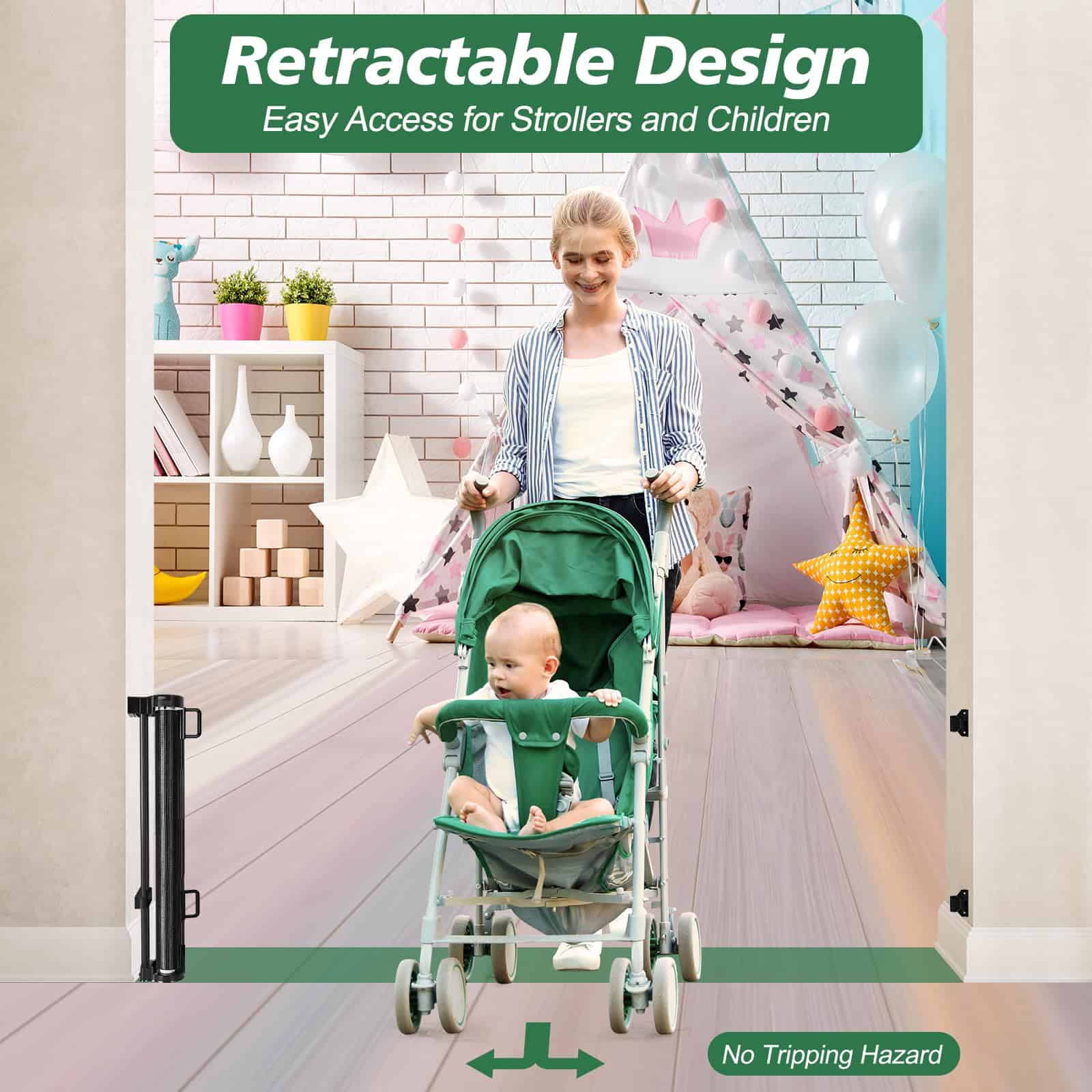 Puertas para bebé retráctiles de 24 pulgadas reforzadas, - Imagen 5