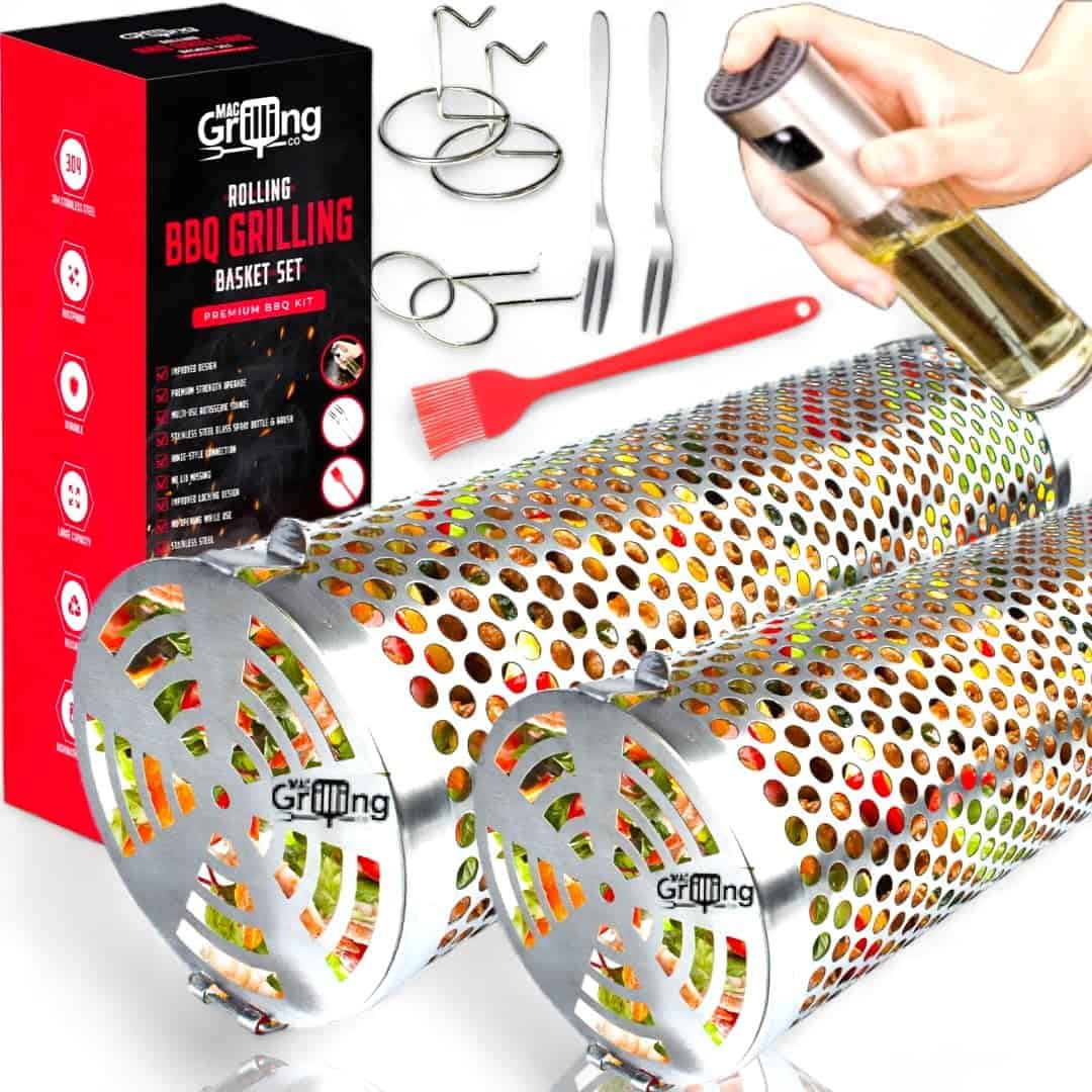 2 Rolling BBQ Grilling Basket - Canasto Para Asar a la