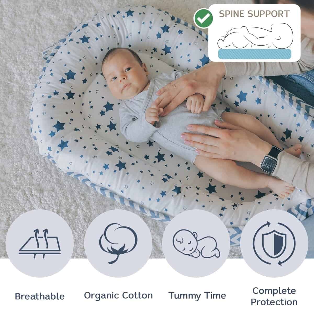 Aila+Aiden Baby Nest, Baby Lounger, Almohada de algodón - Imagen 3