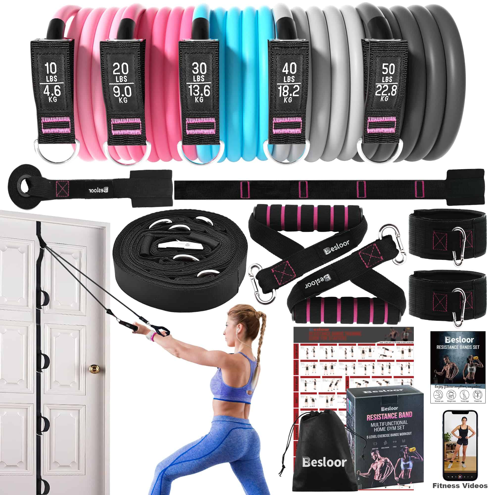 Set de Bandas de Resistencia Besloor con -Rosado