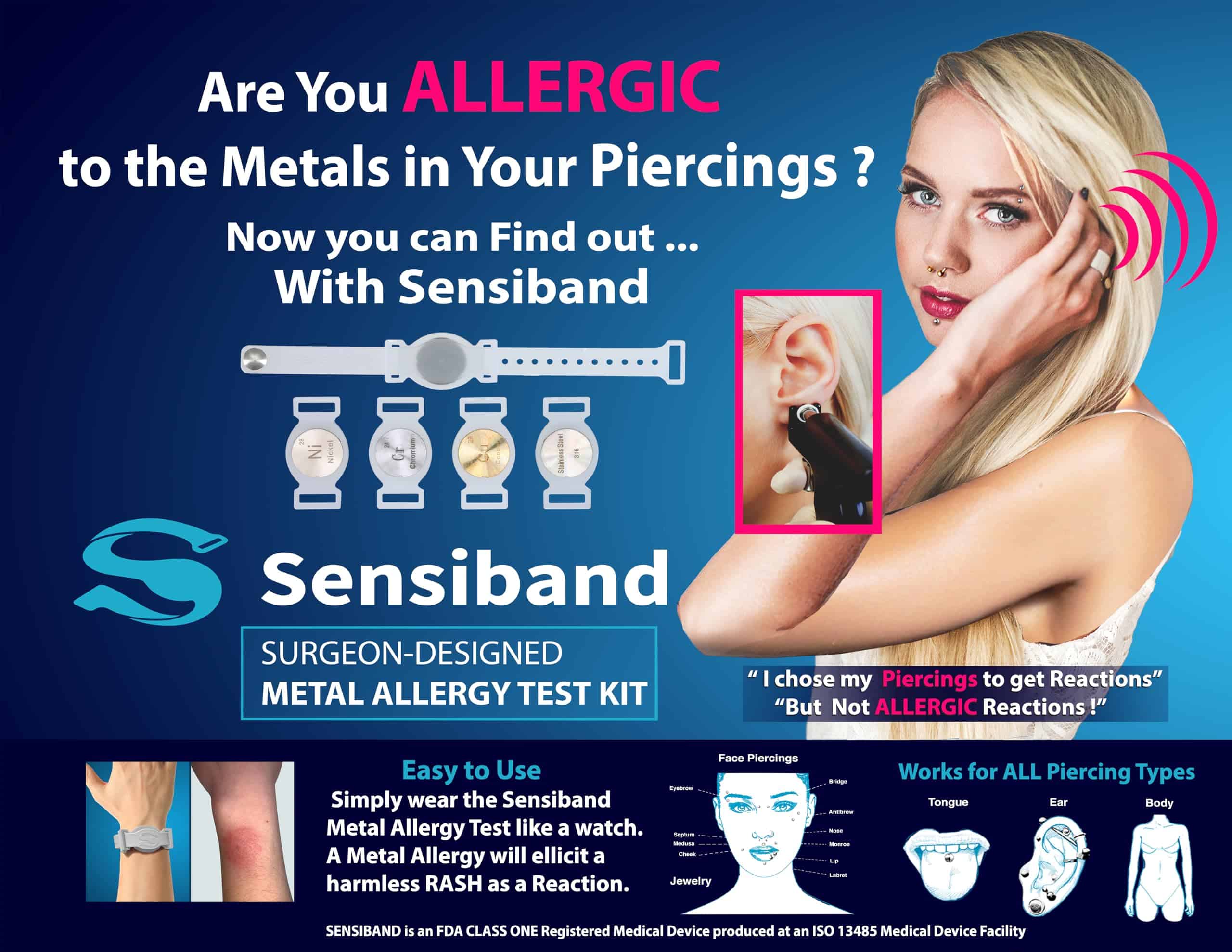 Sensiband Prueba de Alergia a los Metales para Piercings, - Imagen 3