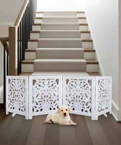 Barrera de mascotas plegable de madera tallada Goroly Home