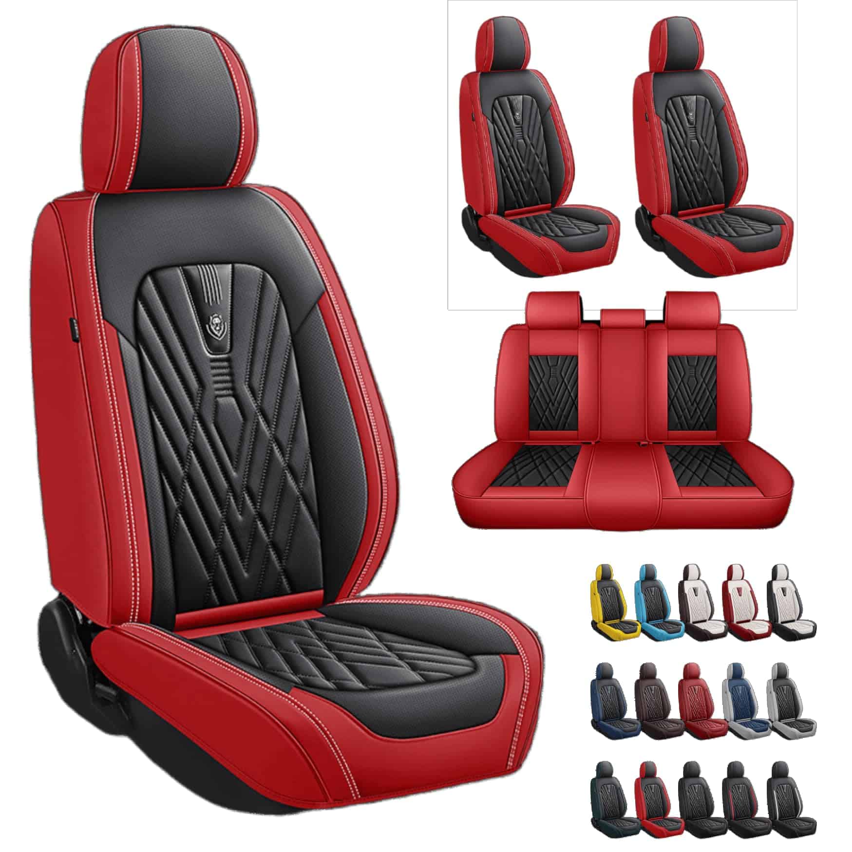 Cubiertas de asiento de coche de cuero Nappa -Negro Rojo