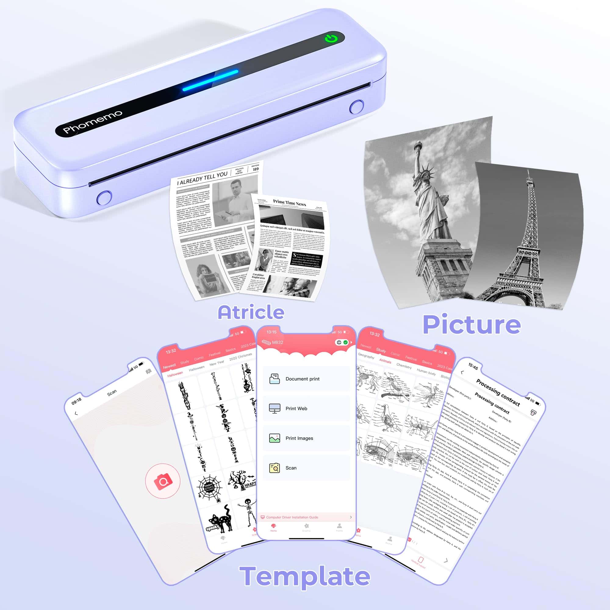 Impresoras portátiles Phomemo M832 inalámbricas para - Imagen 9
