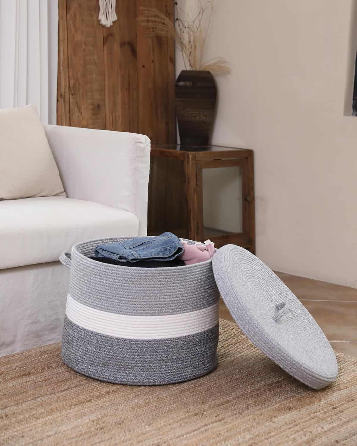 Canasta de Almacenamiento Extra Grande de 20" -Gris Dual - Imagen 6