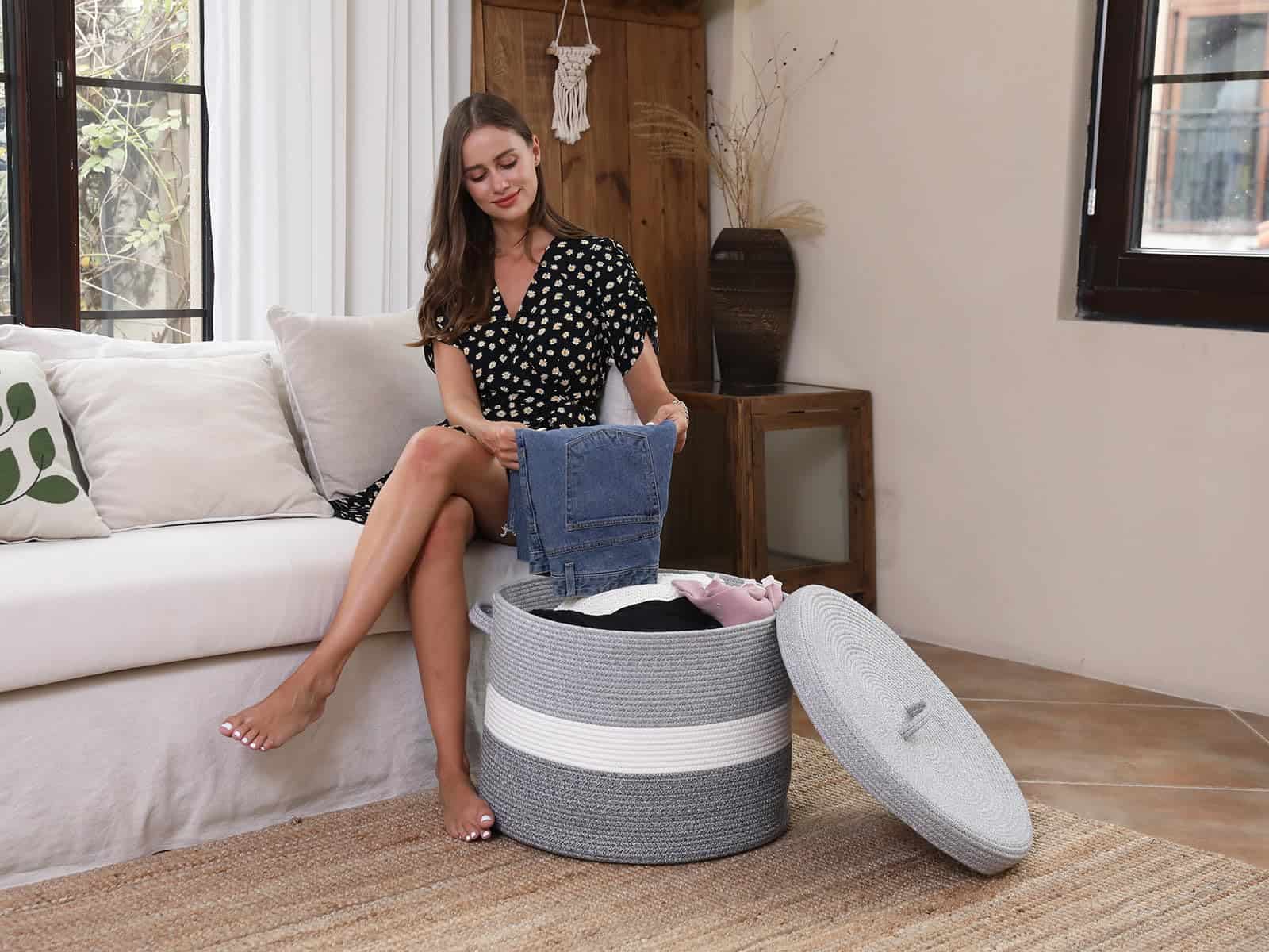 Canasta de Almacenamiento Extra Grande de 20" -Gris Dual - Imagen 7