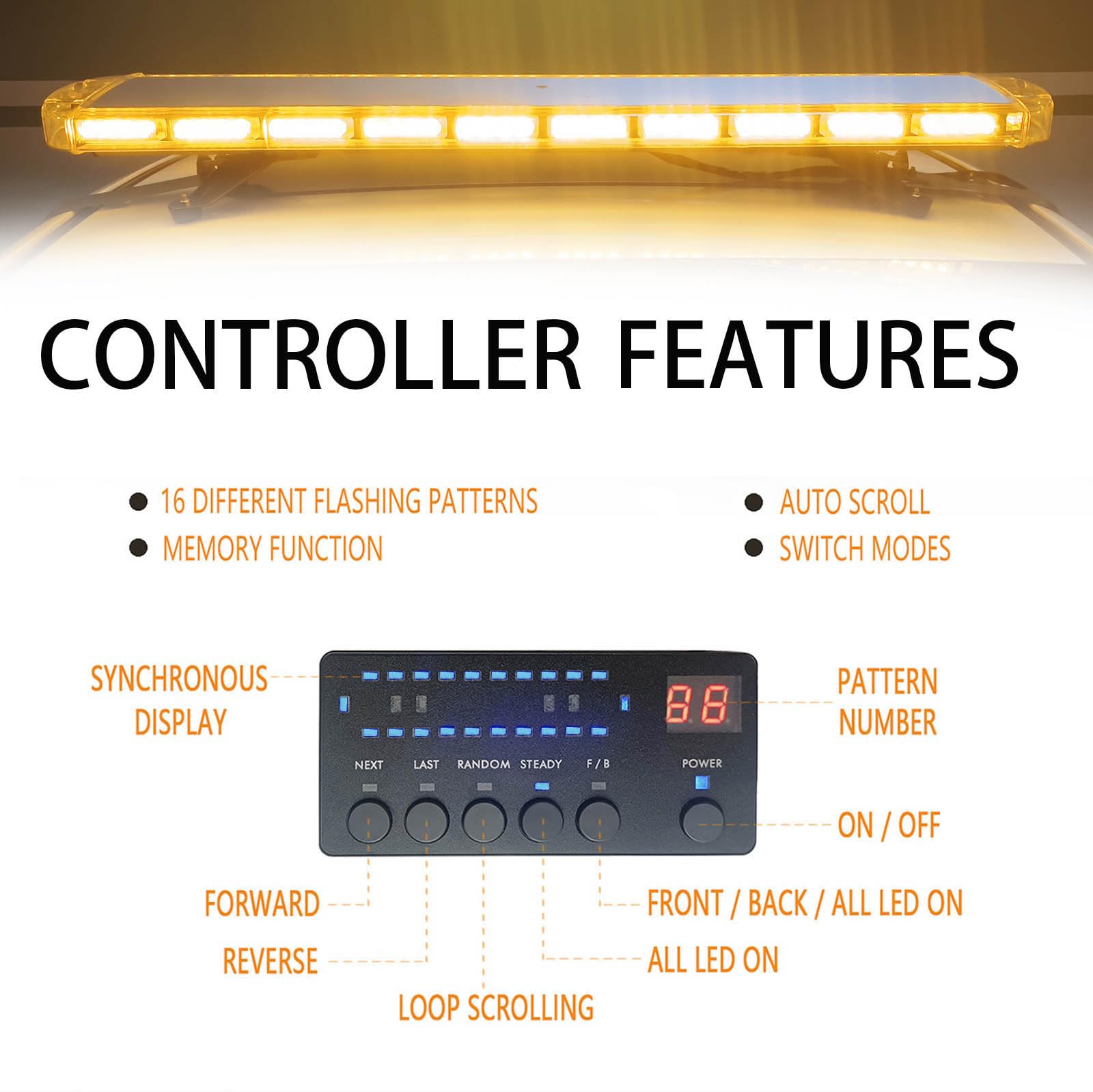 Barra de Luz Ámbar Amarillo 55" 104W COB Light Box, Luz de - Imagen 3