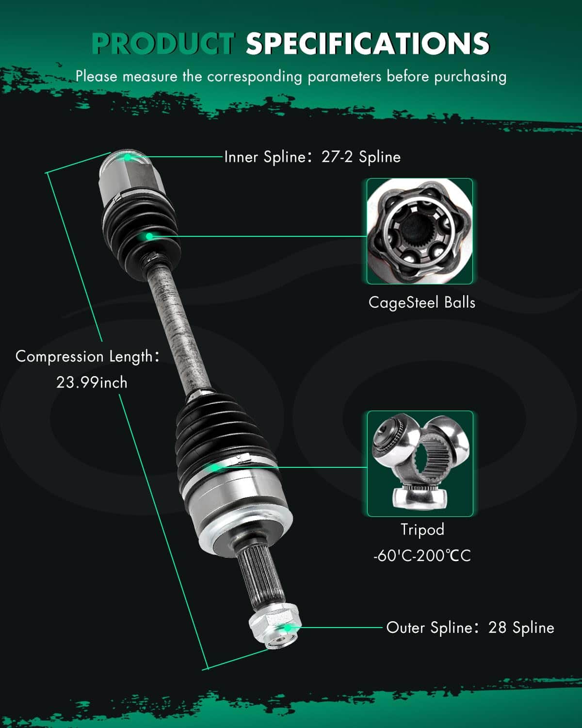 Eje de la Junta Homocinética delantera derecha SCITOO para - Imagen 6