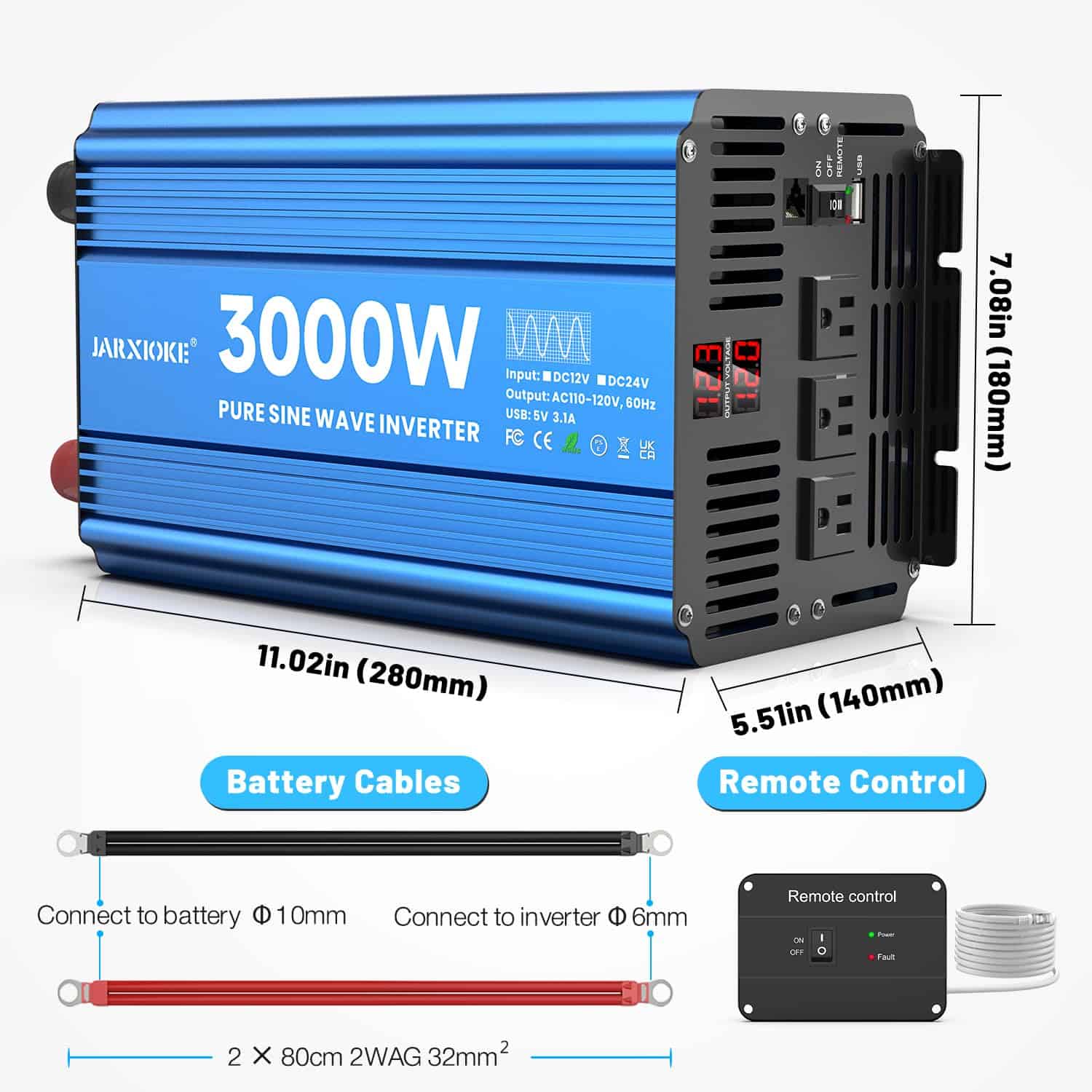 Inversor de Corriente Onda Senoidal Pura de 3000W 12V DC a - Imagen 7