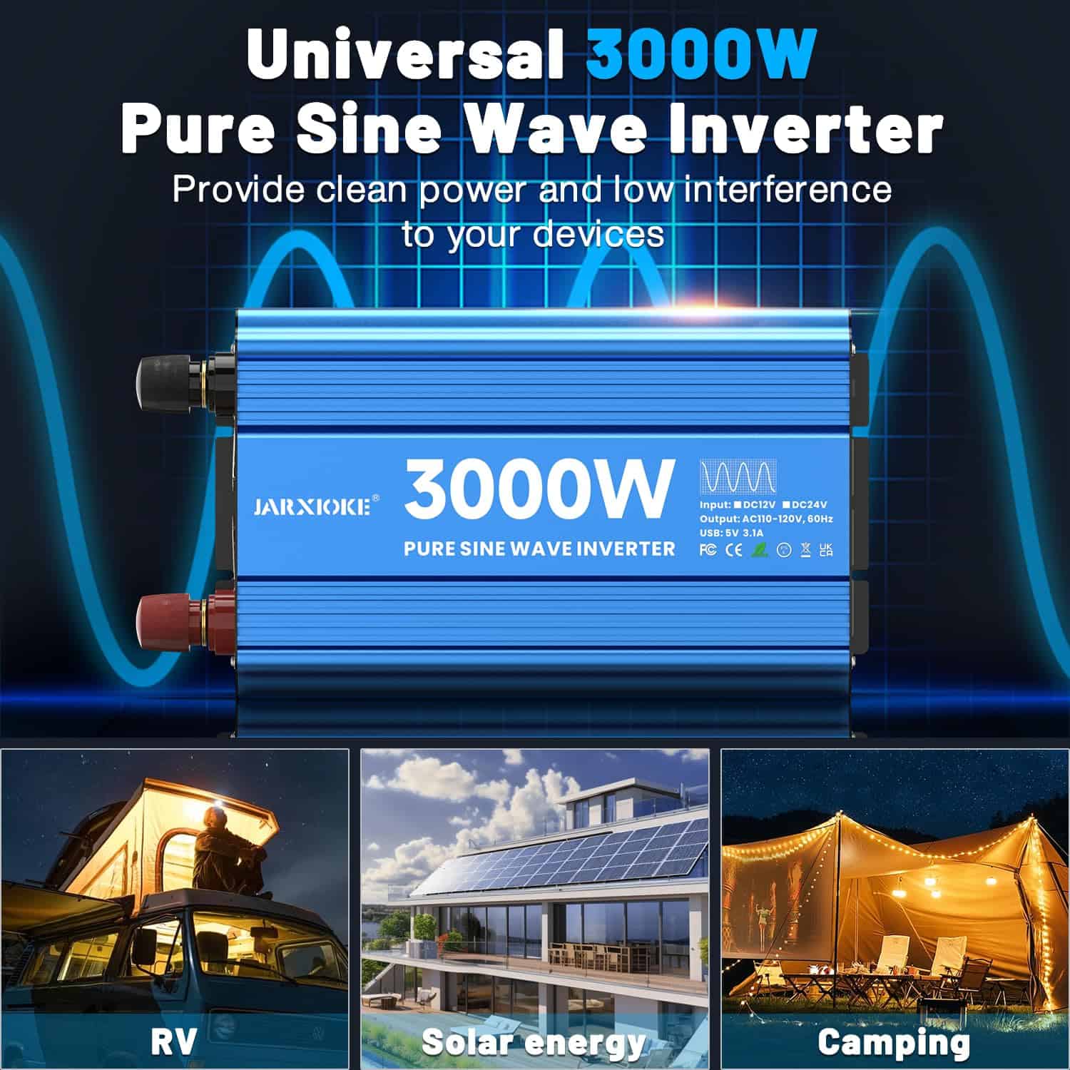 Inversor de Corriente Onda Senoidal Pura de 3000W 12V DC a - Imagen 4