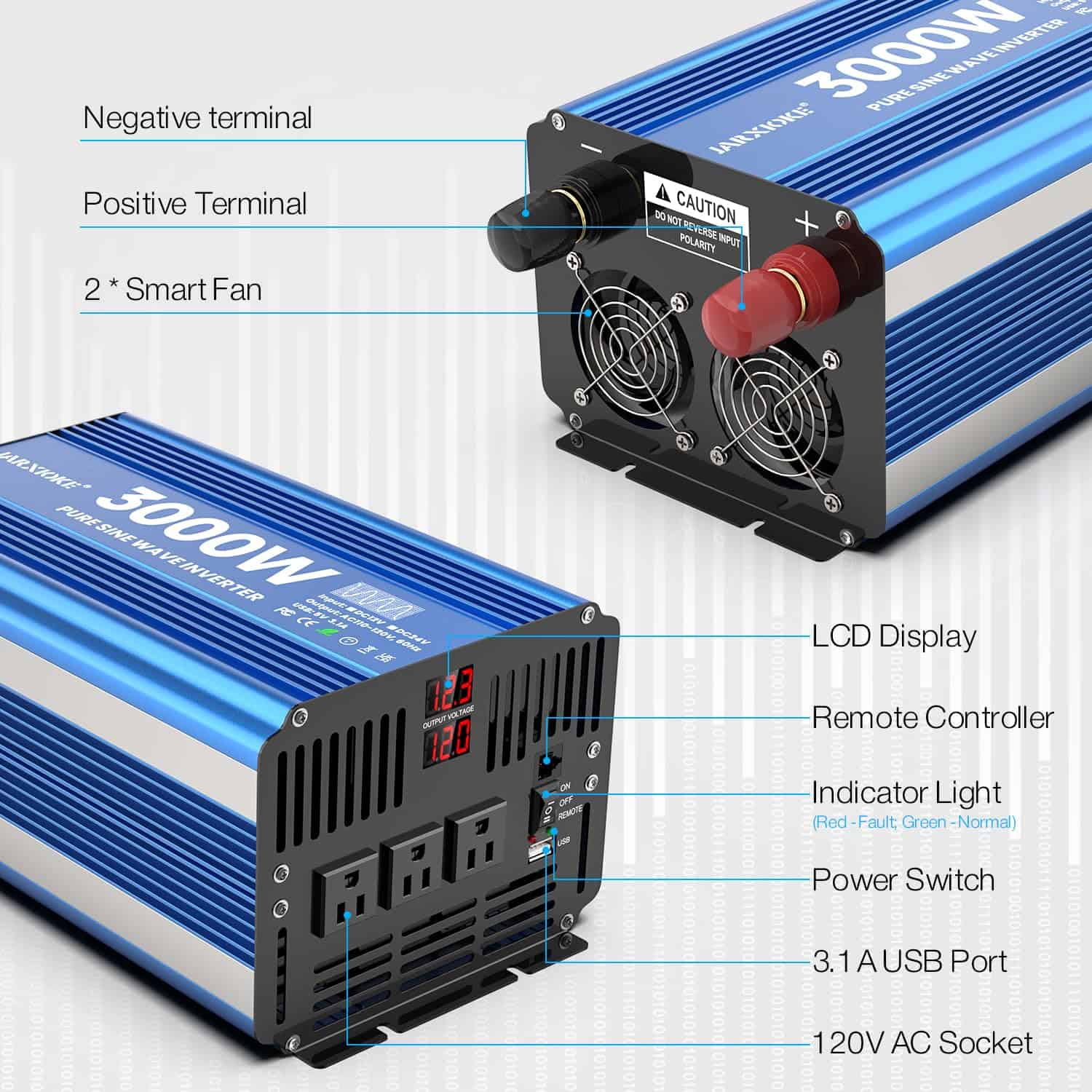 Inversor de Corriente Onda Senoidal Pura de 3000W 12V DC a - Imagen 5