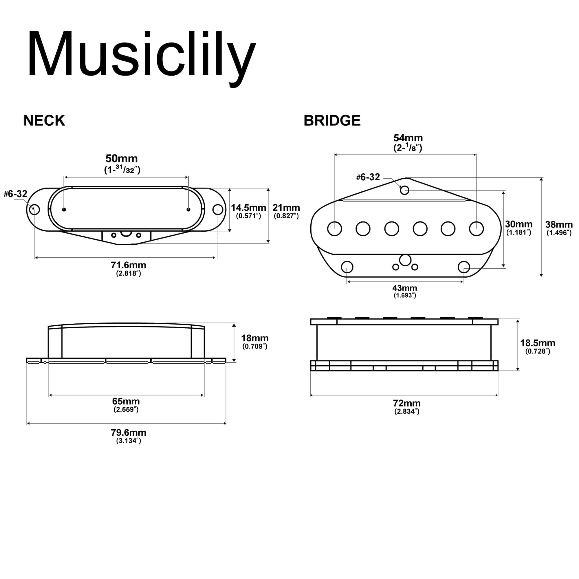 Set de pastillas para mástil y puente Musiclily Pro TL-50S - Imagen 3