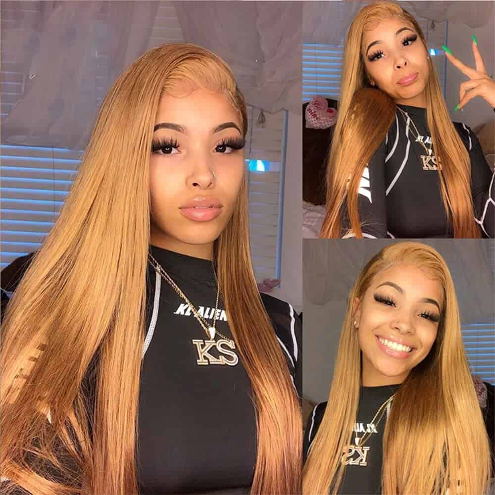 Paquetes Rectos Rubia Miel #27 Cabello Humano 14 16 18 - Imagen 9