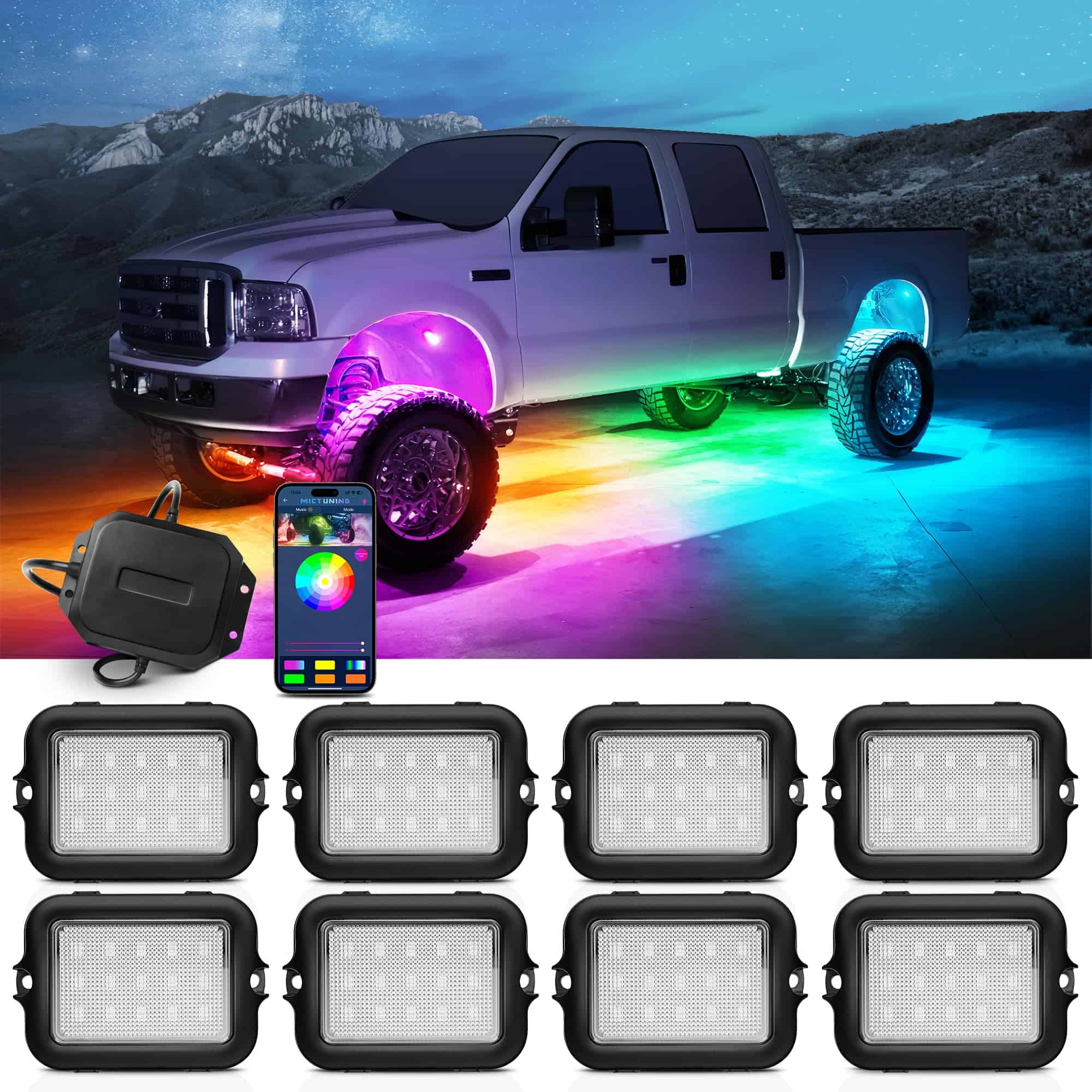 Kit de luces LED para rocas MICTUNING Y1 RGB+IC Dream Color