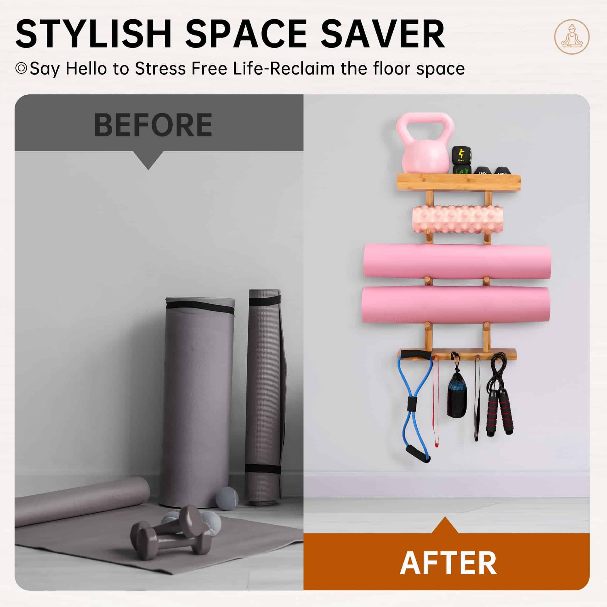 Soporte de Pared para Esterilla de Yoga de Bambú - Soporte - Imagen 5